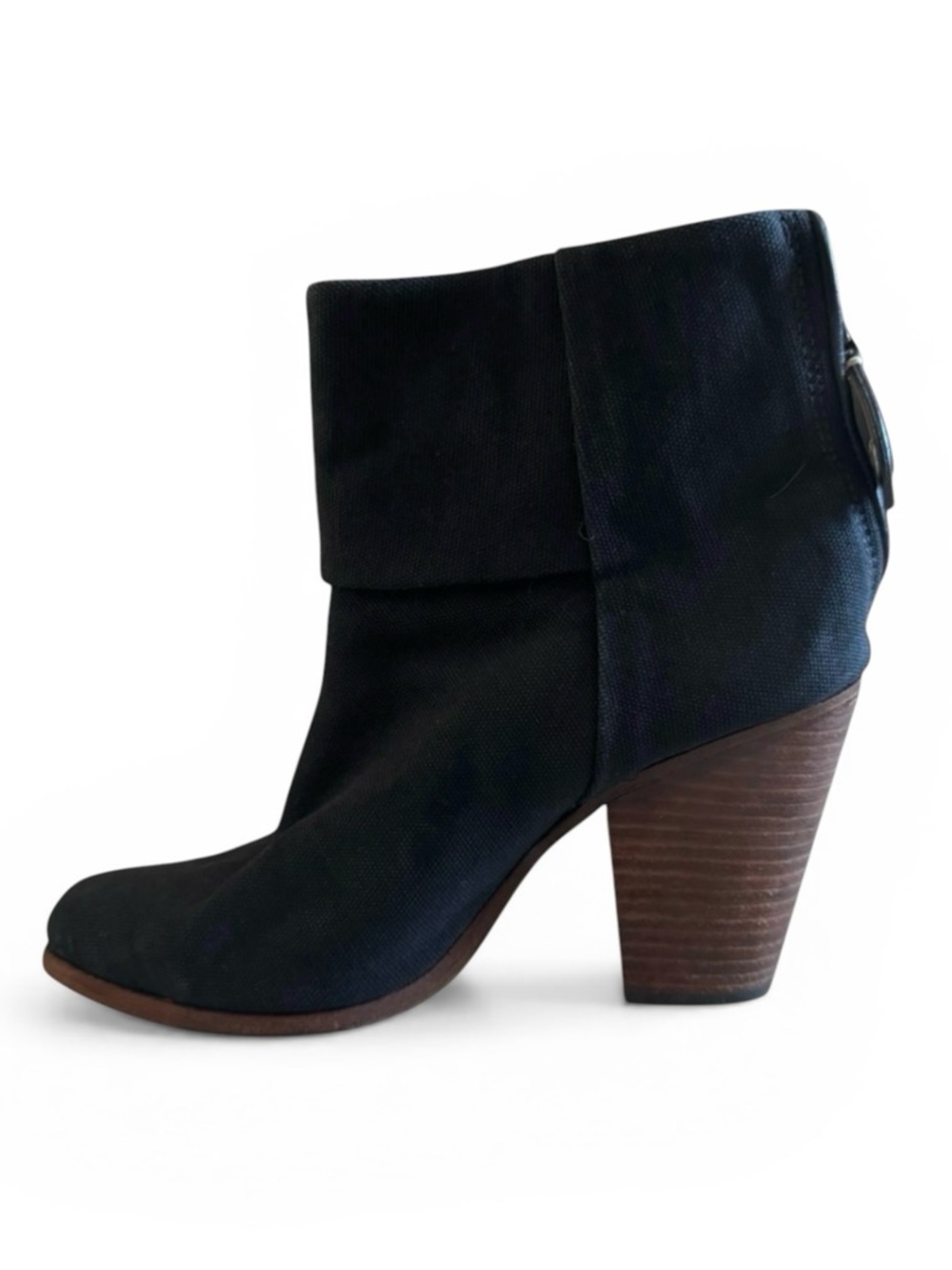 Rag & Bone Newbury Black Canvas Booties Wooden Heel Ankle Boots Size 38 (US 7)